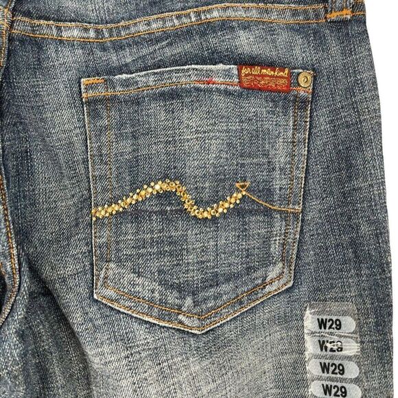 7FAMK Bootcut Blue Jeans Swarovski Crystal Pocket Womens Size 29 Designer Denim - Picture 4 of 7